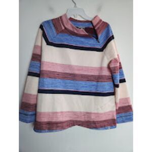 T by Talbots Cream Blue Pink Cotton Blend Zip Detail Sweatshrt size Large Petite